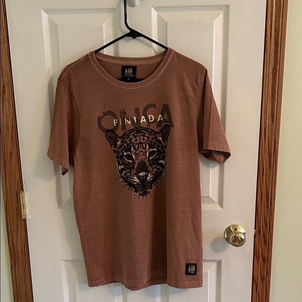 Brown Graphic T-Shirt with Jaguar Print